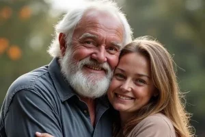 Abuelo y nieta representando la transmisión de bienes: herencia o donación en vida.
